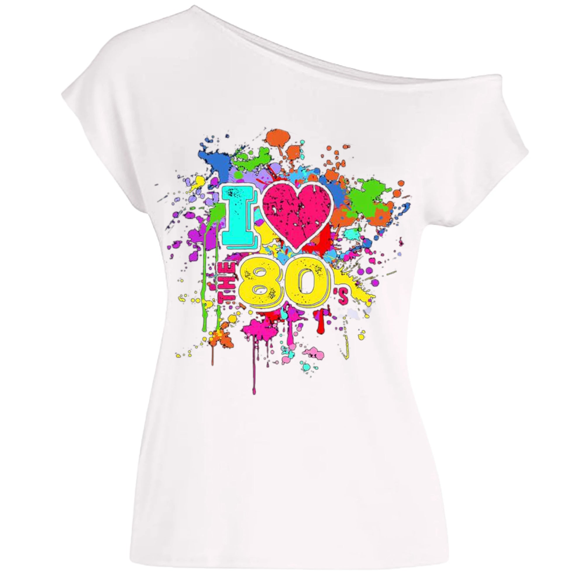 80s Costume Outfit for Woman Love off the Shoulder T Shirts Novelty Top Clothes for Costume - product image 11
