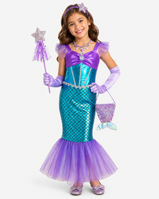 Kids' Princess Sleeveless Mermaid Fairy Tale Playing Dress Funny Halloween Costume
