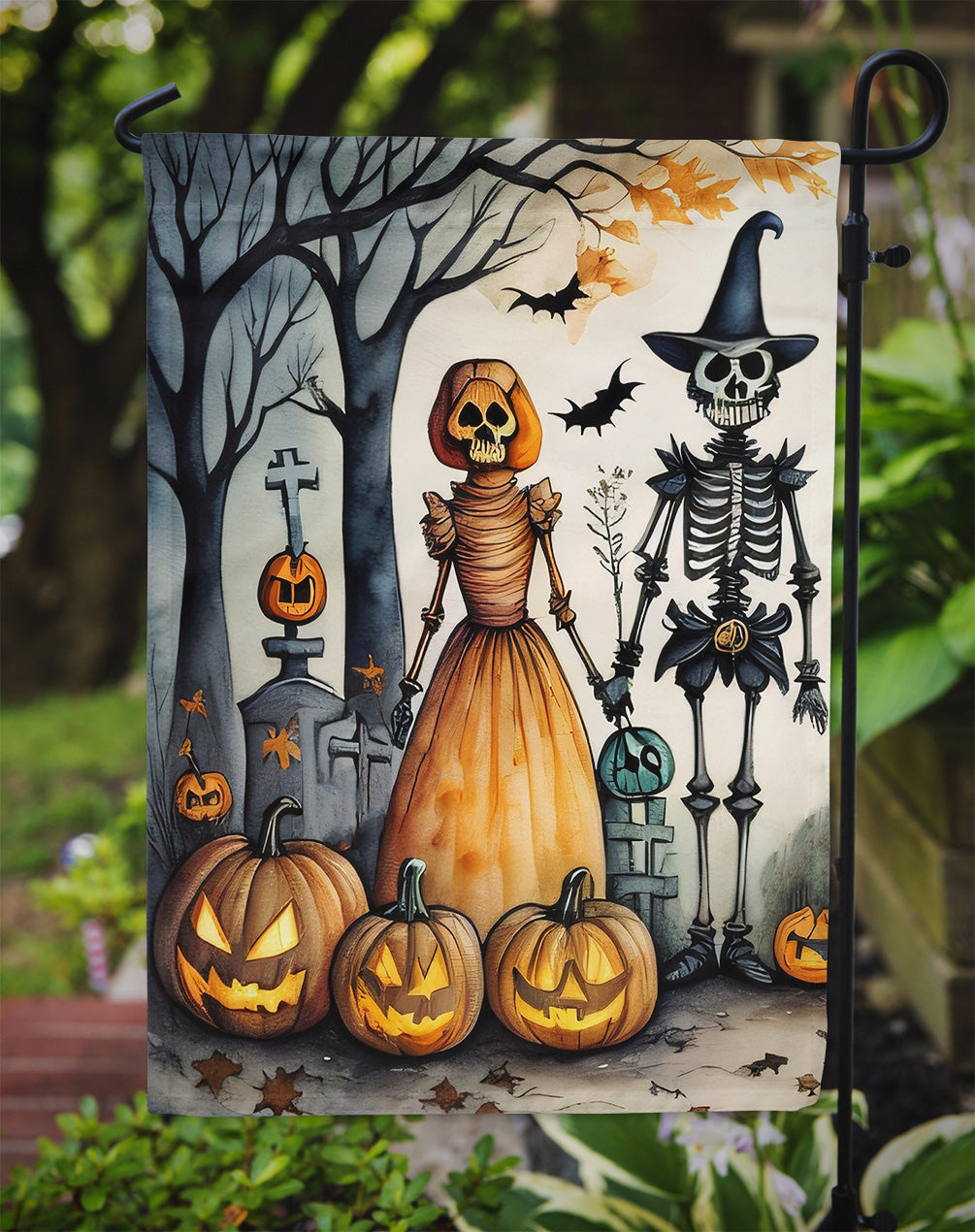 Calacas Skeletons Spooky Halloween Garden Flag