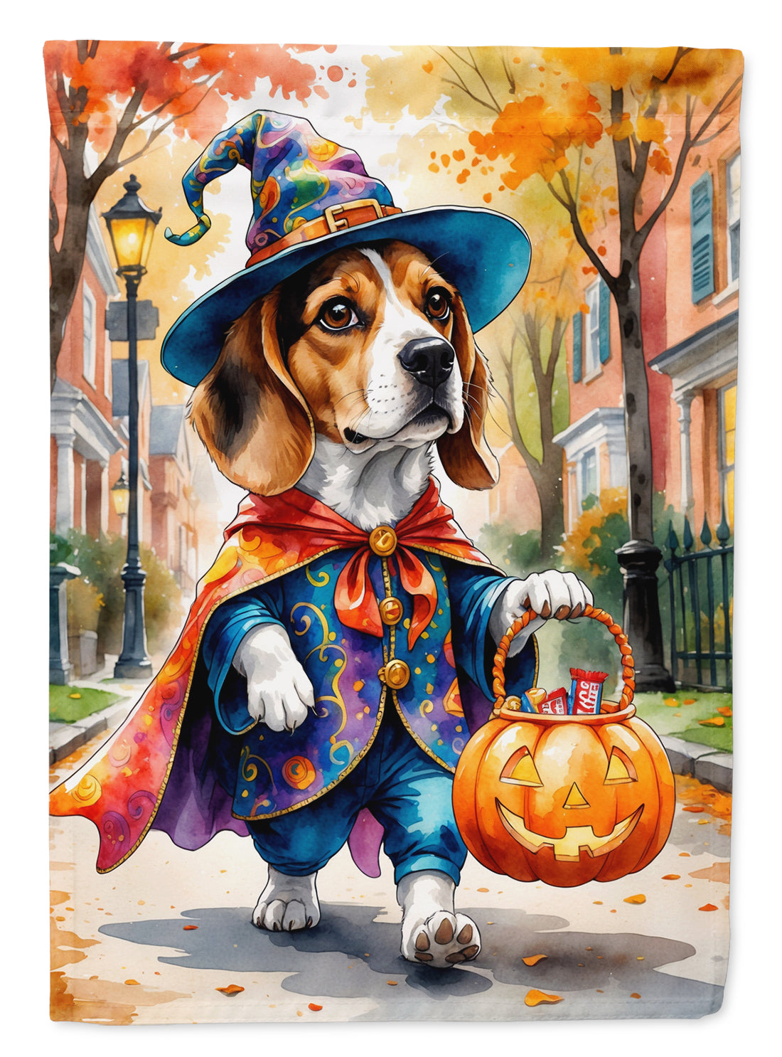 Beagle Halloween Trick or Treat House Flag