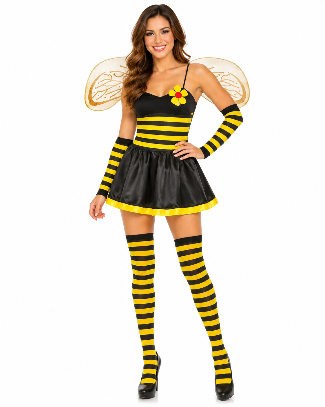 Women's Bumble Bee Halloween Costume Set – Skirt Wings Stockings & Headband