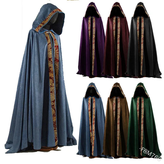 Medieval Women Men Vintage Gothic Hooded Cloak Coat Halloween Vampire Devil Wizard Cape - Red / XXL