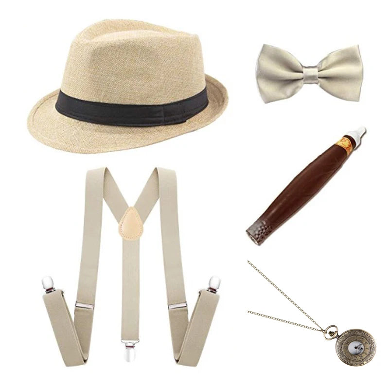 1920S Mens Great Gatsby Accessories Set Roaring 20s 30s Retro Gangster Costume tie