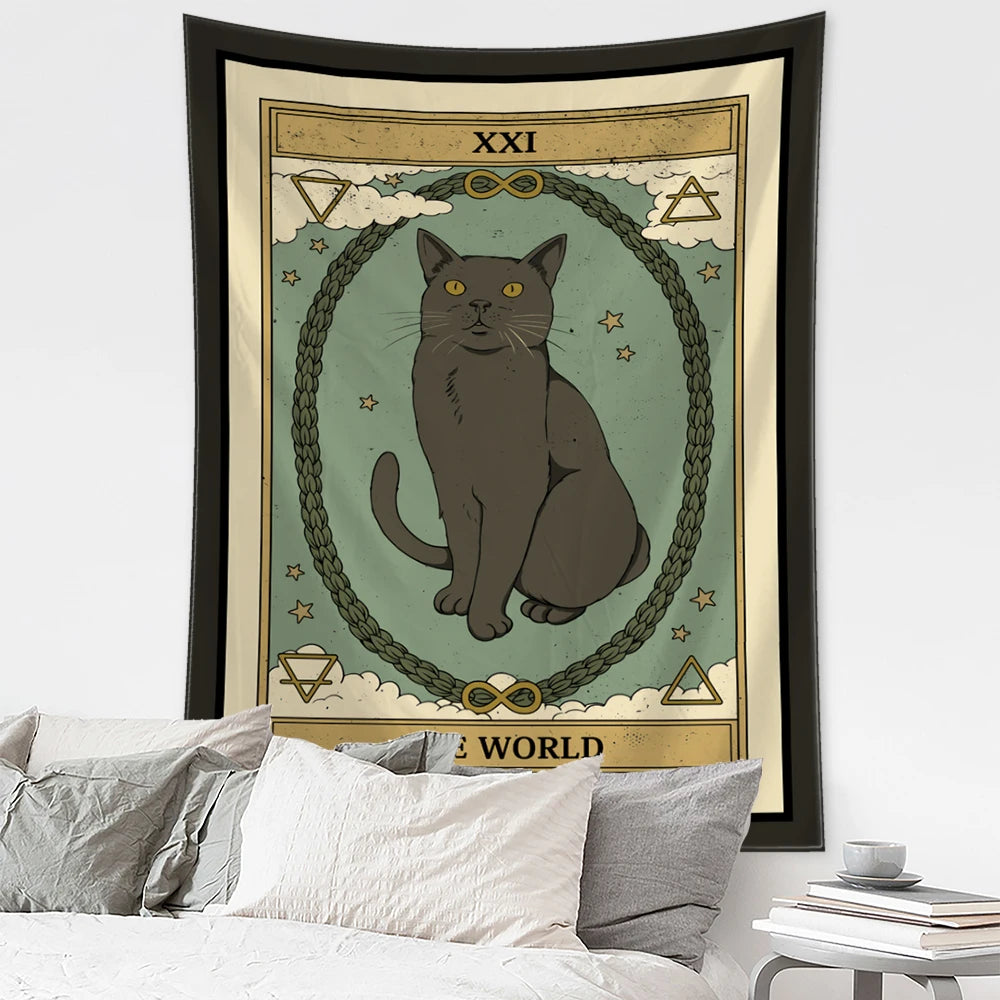 Mystical Cat Tarot Witchcraft Tapestry