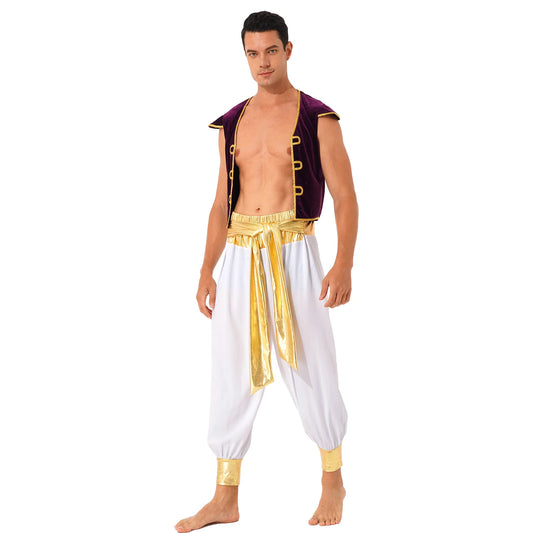Halloween Adult Costume Complete Set Ancient Greek God Gladiator Mythical Prince Aladin - Blue D / L