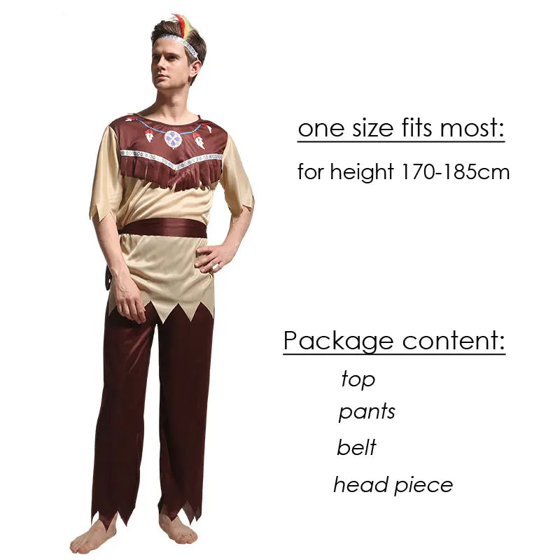 Adult Halloween Costume Indian Primitive Macho Caveman Costume for Men Women Purim Mardi - WS28 men / One Size Fits Most