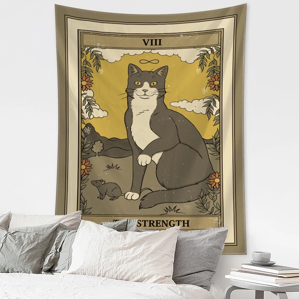 Mystical Cat Tarot Witchcraft Tapestry