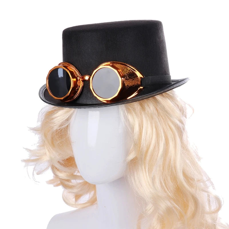 Victorian Steampunk Gothic Top Hat with Detachable Goggles Bowler Jazz Cap Halloween Cosplay Carnival Costume - product image 3