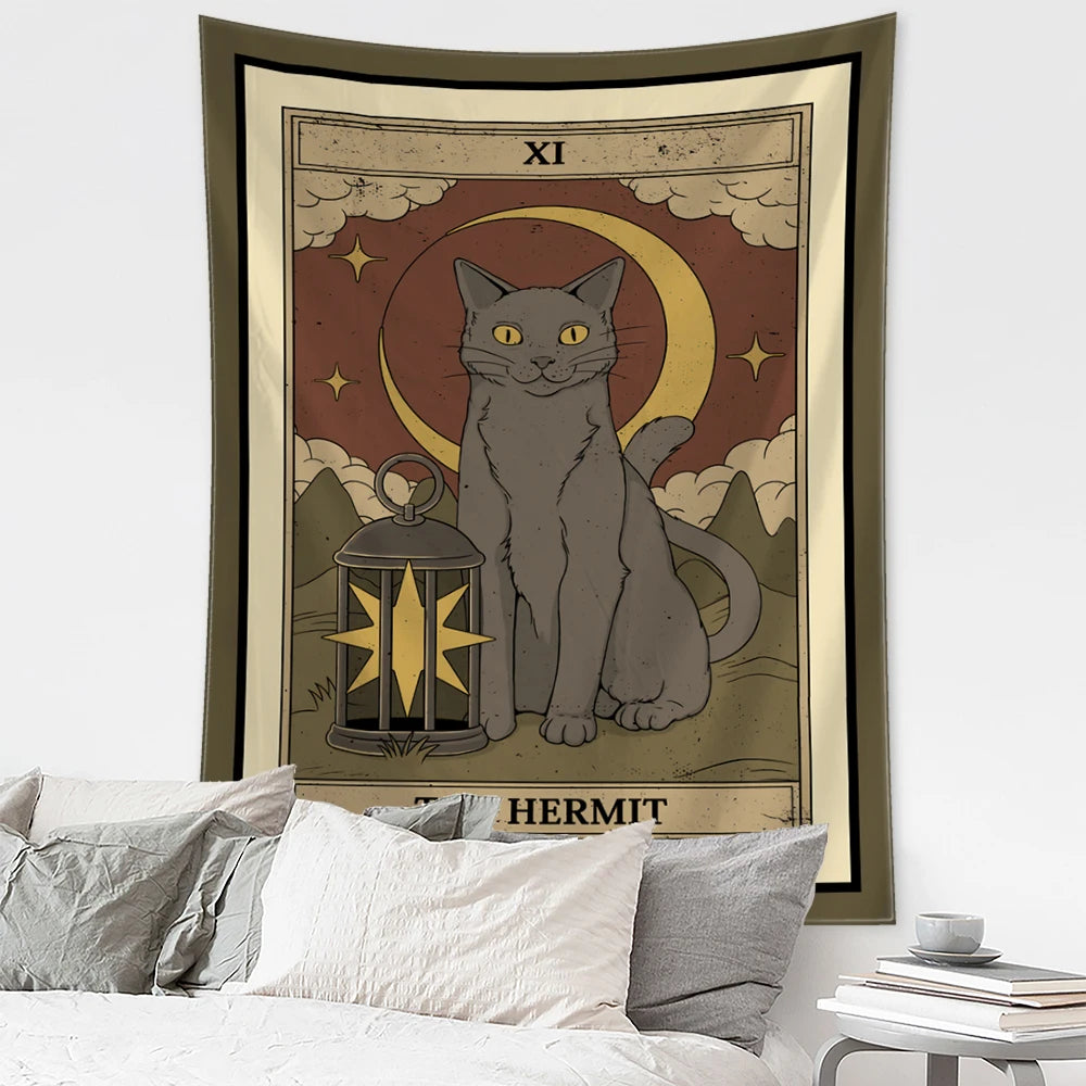 Mystical Cat Tarot Witchcraft Tapestry