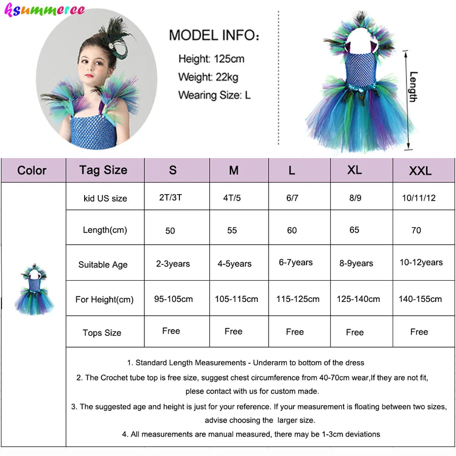 Girls Peacock Tutu Halloween Costume with Feather Clip