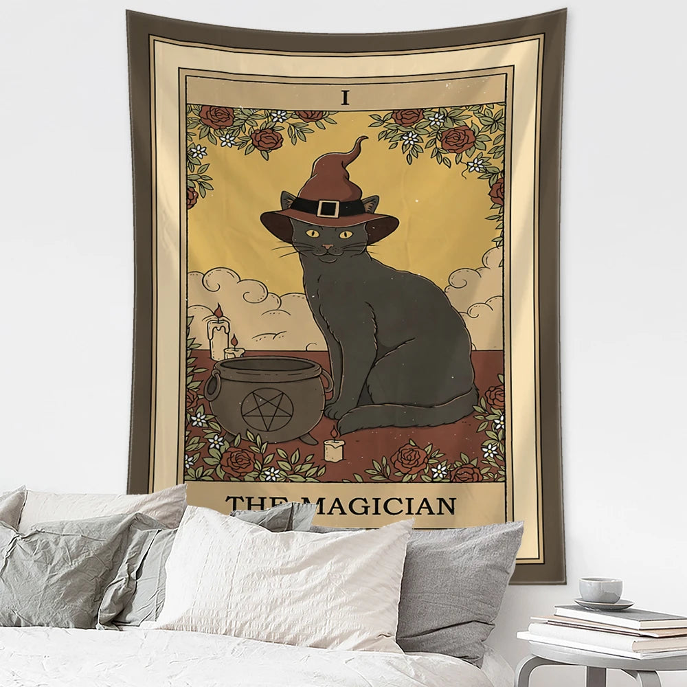 Mystical Cat Tarot Witchcraft Tapestry