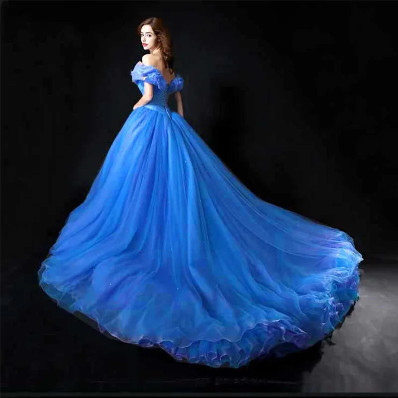 Halloween Women Movie Blue Fairytale Princess Sweetheart Luxury Wedding Dress Adult - product image 3