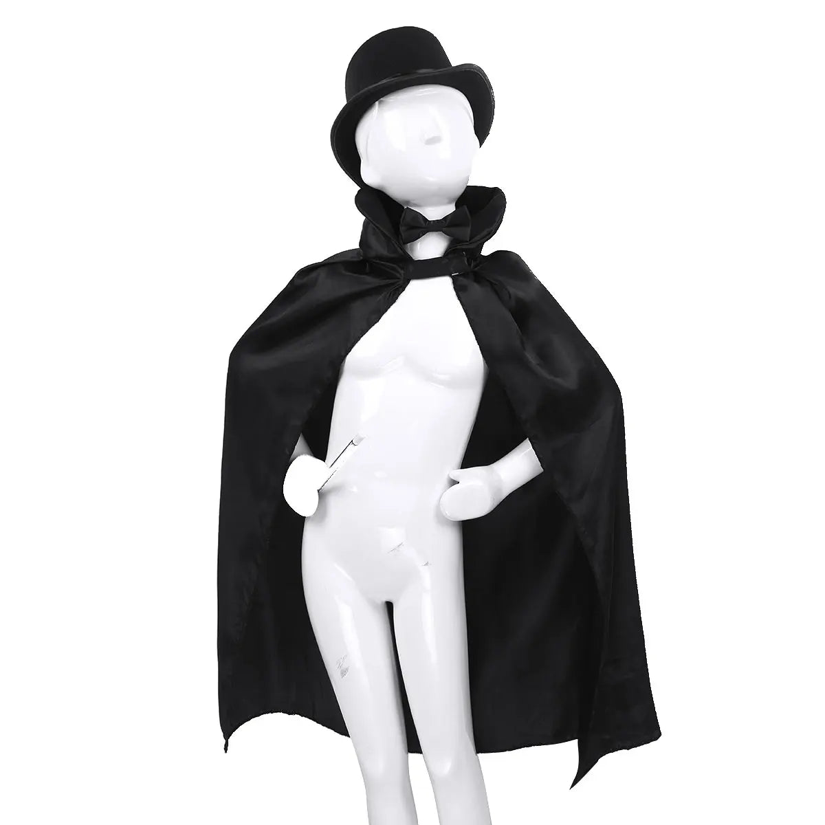 Kids Chidlren Magician Costume Boy Girl Cloak Sorcerer Cloak Magic Wand Bowler Hat Outfit - Black
