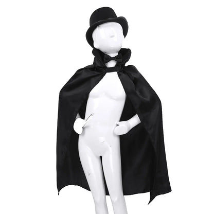 Kids Chidlren Magician Costume Boy Girl Cloak Sorcerer Cloak Magic Wand Bowler Hat Outfit - Black