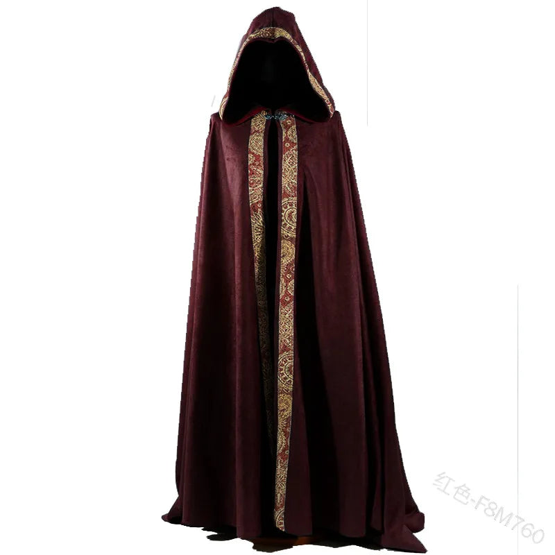Medieval Women Men Vintage Gothic Hooded Cloak Coat Halloween Vampire Devil Wizard Cape - PURPLE / 4XL