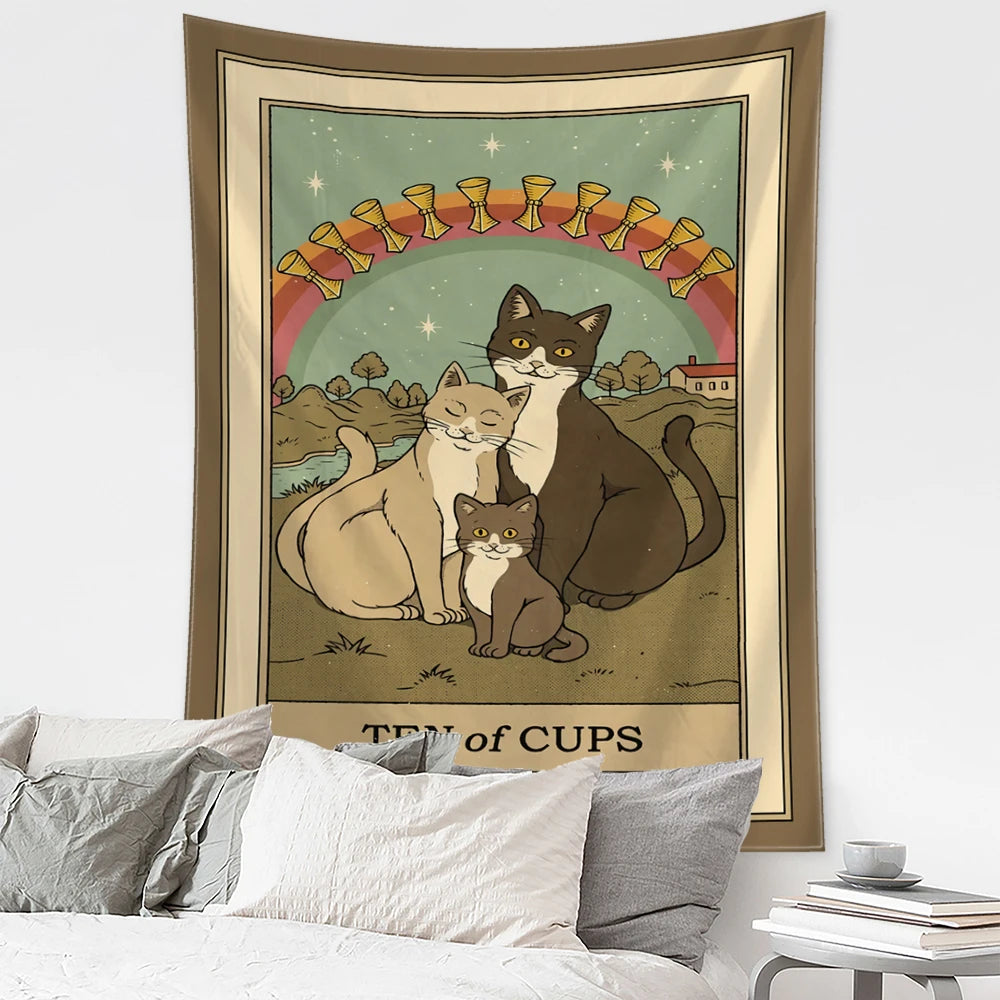 Mystical Cat Tarot Witchcraft Tapestry