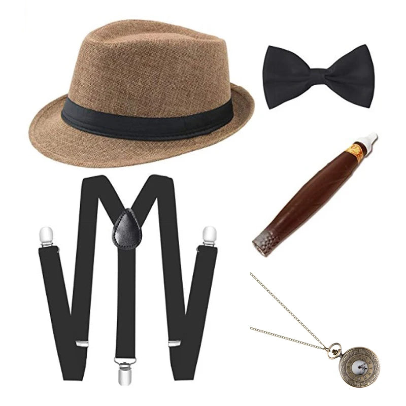 1920S Mens Great Gatsby Accessories Set Roaring 20s 30s Retro Gangster Costume tie