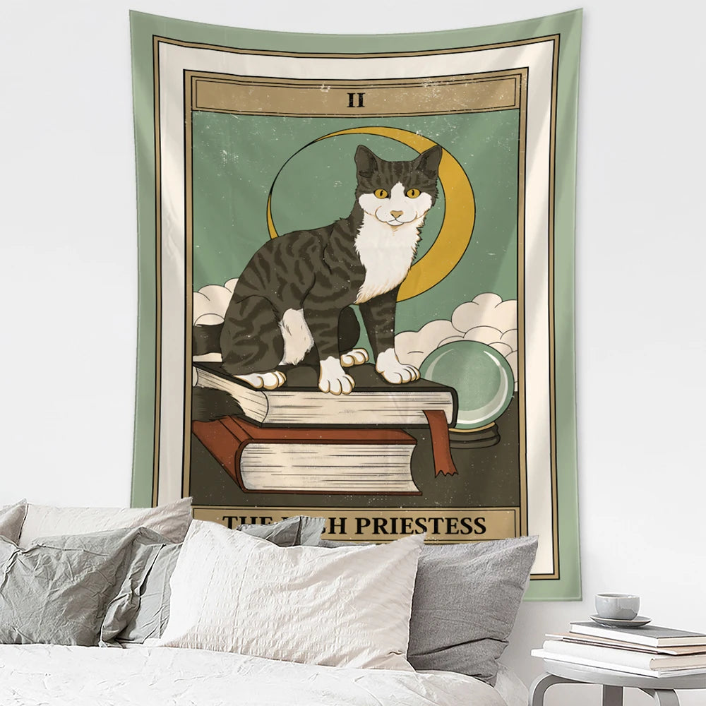 Mystical Cat Tarot Witchcraft Tapestry