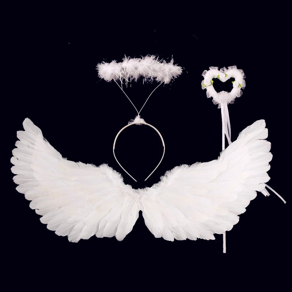 White Angel Costumes for Girls Princess Fairy Tutu Dress with Feather Wings Outfit