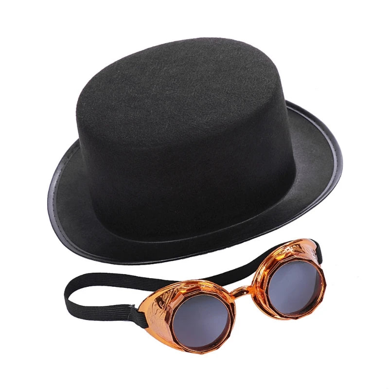 Victorian Steampunk Gothic Top Hat with Detachable Goggles Bowler Jazz Cap Halloween Cosplay Carnival Costume - product image 2