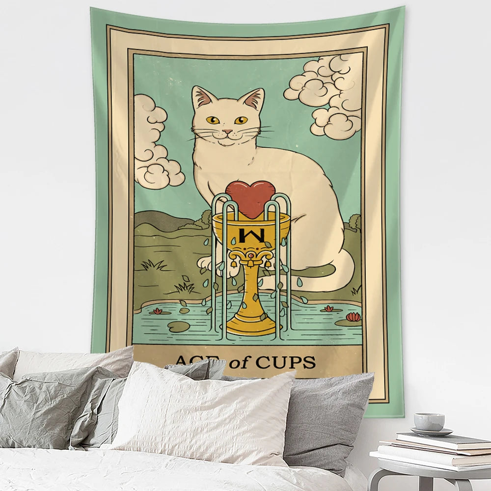 Mystical Cat Tarot Witchcraft Tapestry