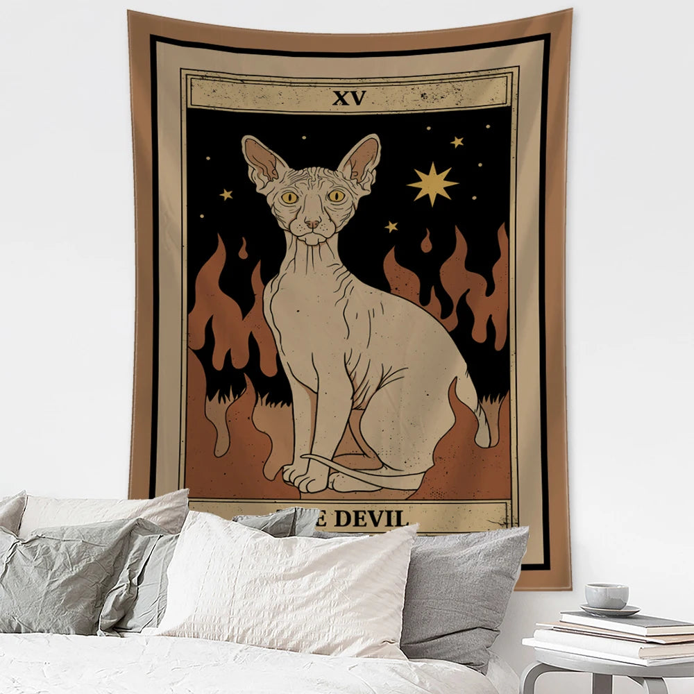 Mystical Cat Tarot Witchcraft Tapestry