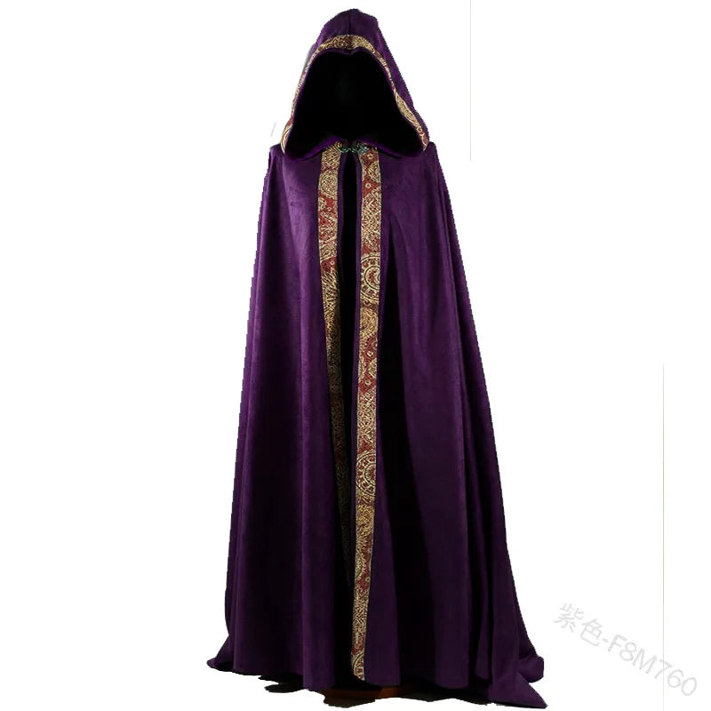 Medieval Women Men Vintage Gothic Hooded Cloak Coat Halloween Vampire Devil Wizard Cape - Red / L