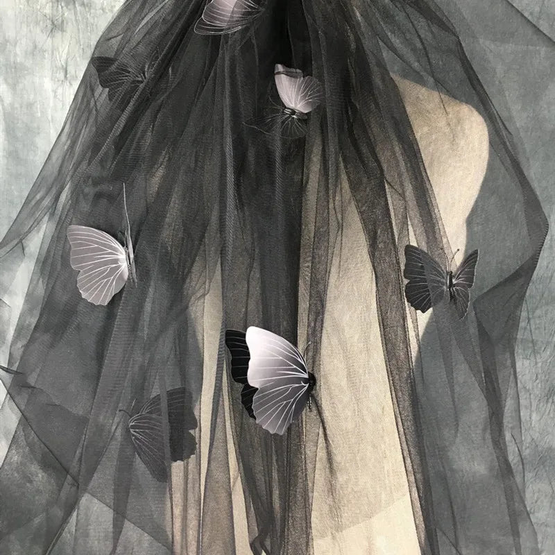 Gothic Black Veil for Halloween, Bride Taking Pictures, Bridal Catwalk, Retro - product image 3
