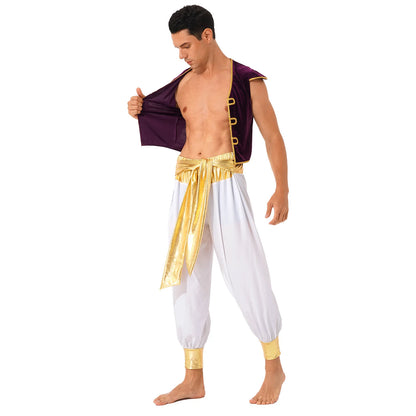 Halloween Adult Costume Complete Set Ancient Greek God Gladiator Mythical Prince Aladin - Burgundy D / 3XL