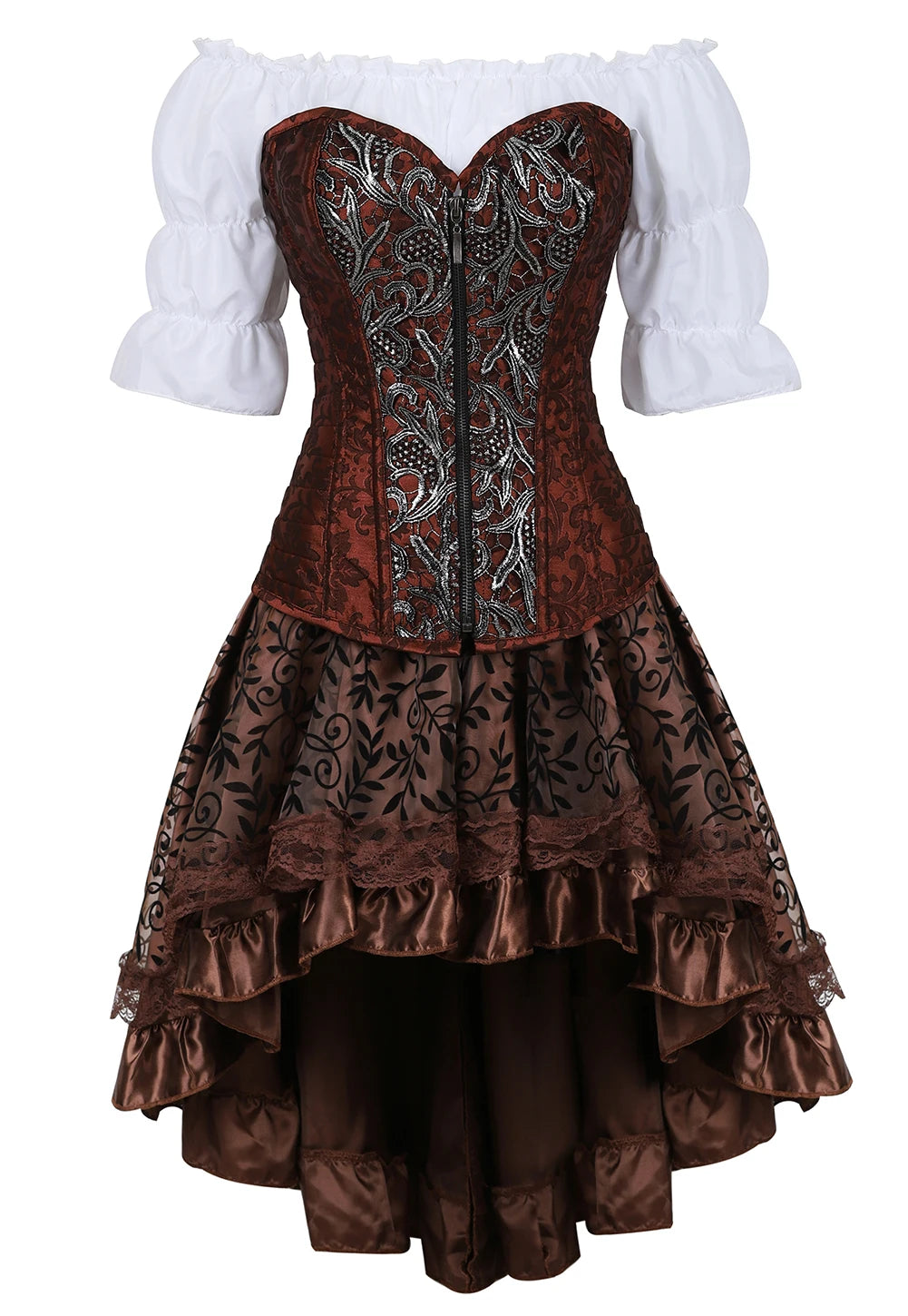 Steampunk Corset Dress Brown Pirate Costume Woman Skirt Plus Size Gothic Underbust