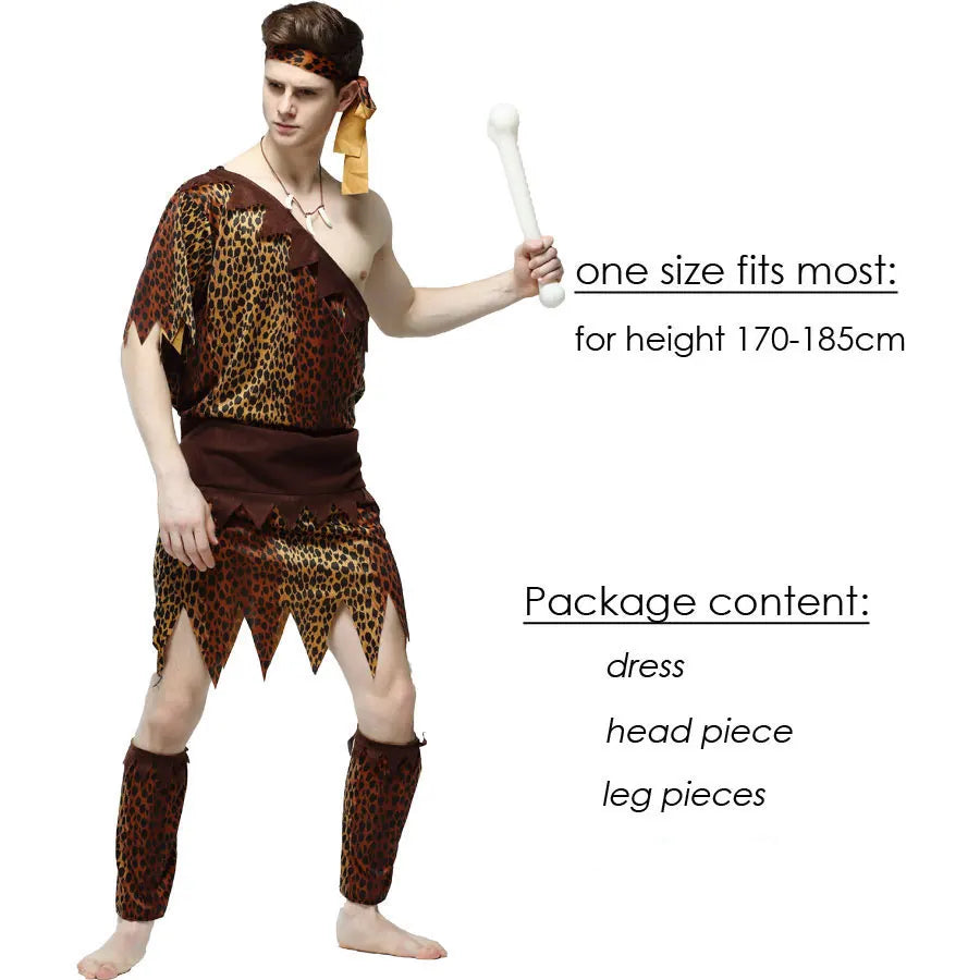 Adult Halloween Costume Indian Primitive Macho Caveman Costume for Men Women Purim Mardi - View 14