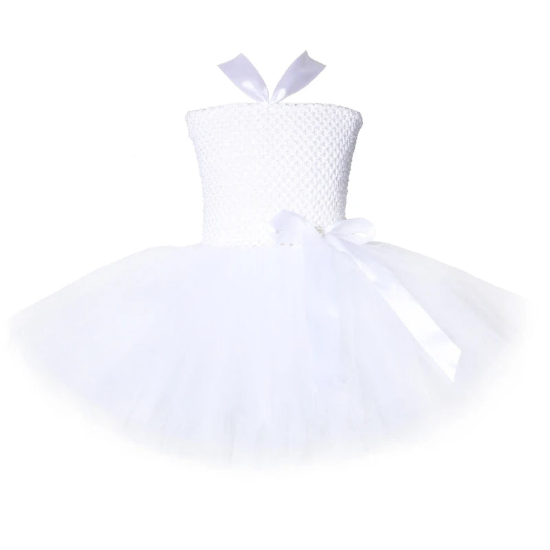 White Angel Costumes for Girls Princess Fairy Tutu Dress with Feather Wings Outfit
