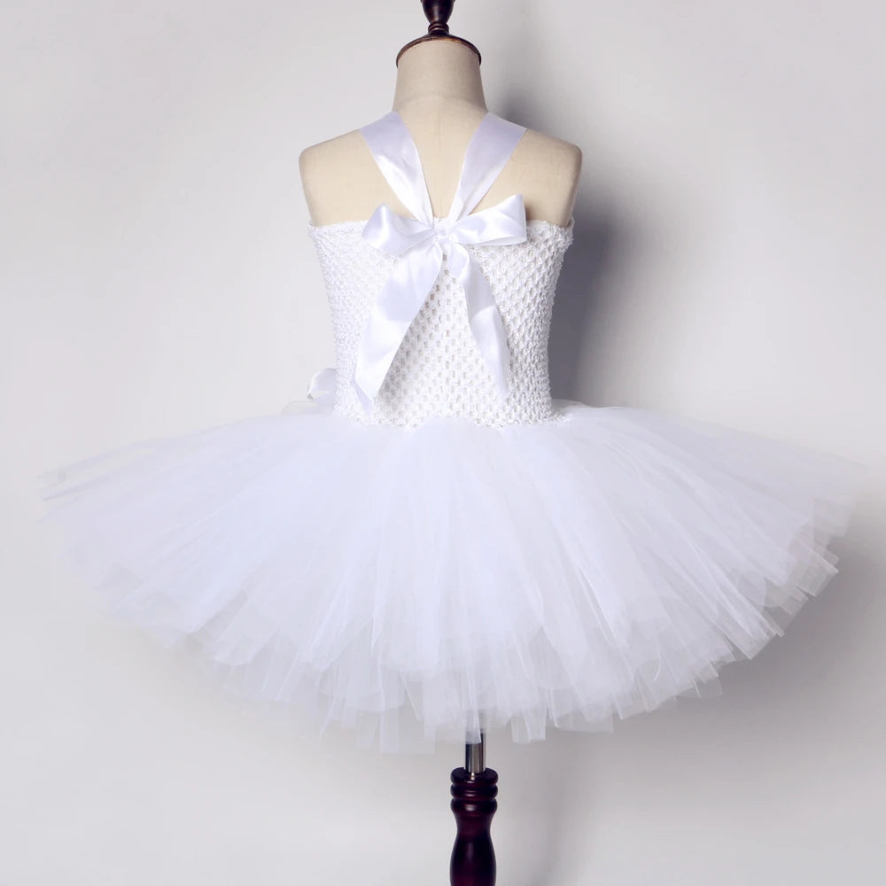 White Angel Costumes for Girls Princess Fairy Tutu Dress with Feather Wings Outfit