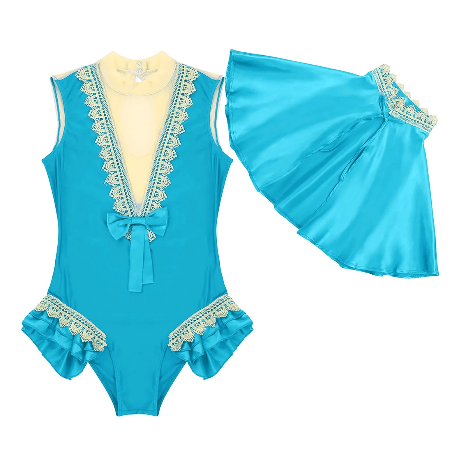 Women's Showman Circus Outfit Shiny Satin Cape Top + Sleeveless High Cut Costume - alternate view 9