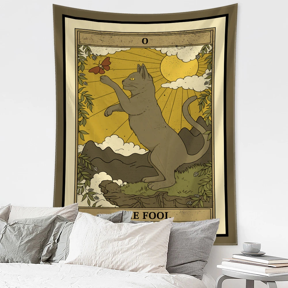 Mystical Cat Tarot Witchcraft Tapestry