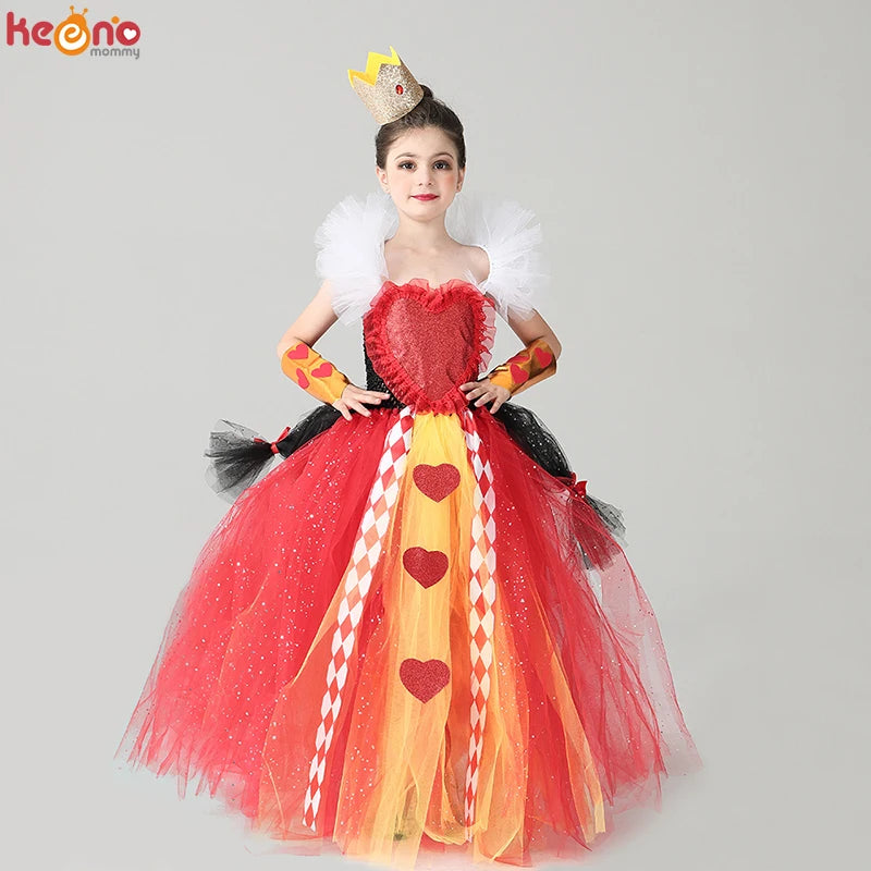 Girls Red Queen Wonderland Halloween Tutu Costume