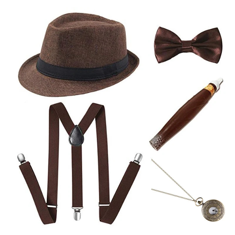 1920S Mens Great Gatsby Accessories Set Roaring 20s 30s Retro Gangster Costume tie