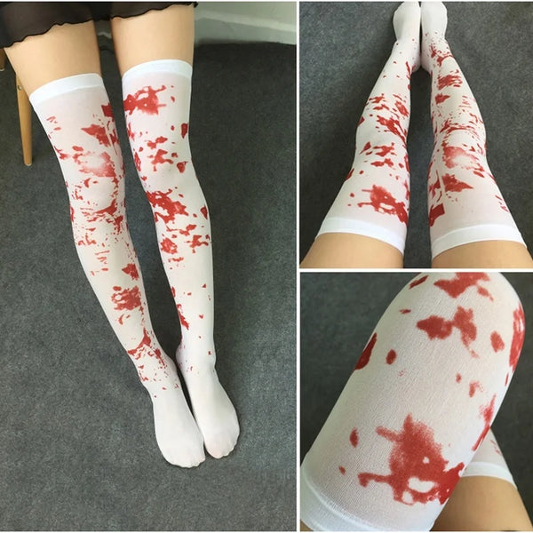 Women's Zombie Masquerade Bloody Socks Nurse Stockings Blood Costume
