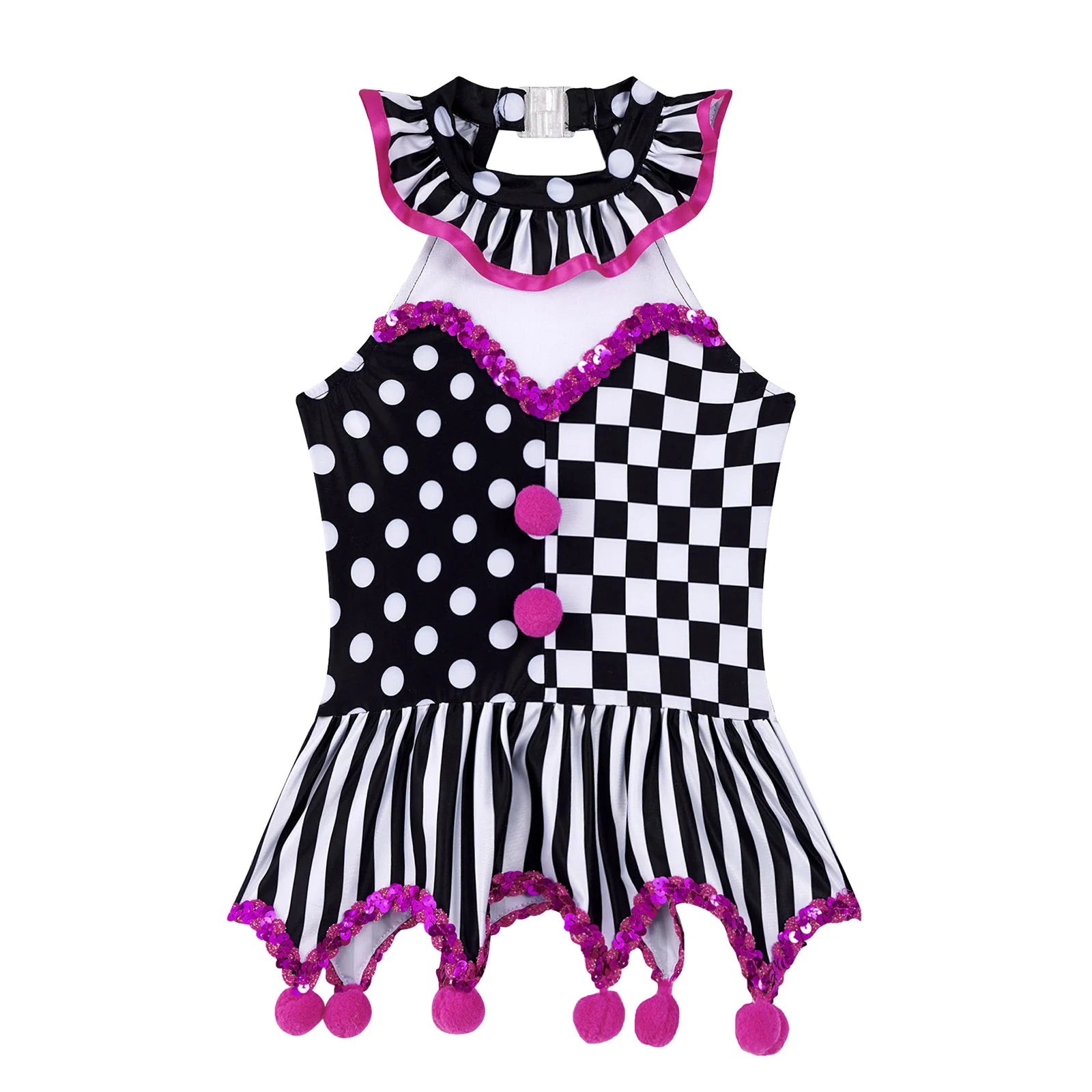 Girls Clown Costume Halloween Evil Jester Twisted Circus Ruffles Halter Tutu Dance Leotard Dress for Carnival - product image 3