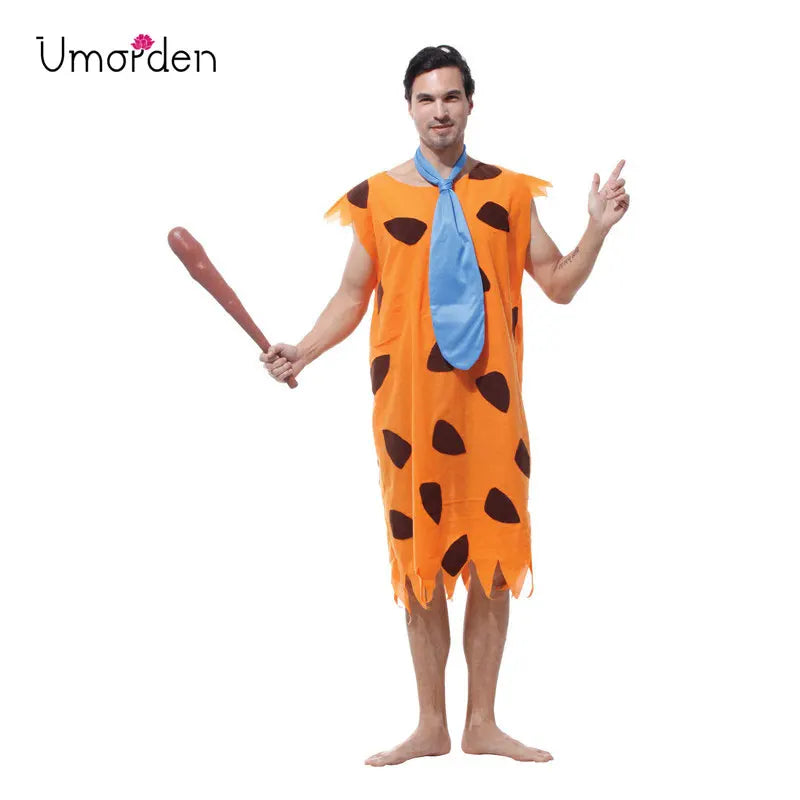Umorden Adult Man Primitive Savages Caveman Costume for Men Stone Age Fred Flintstone - S(height 165-175cm)