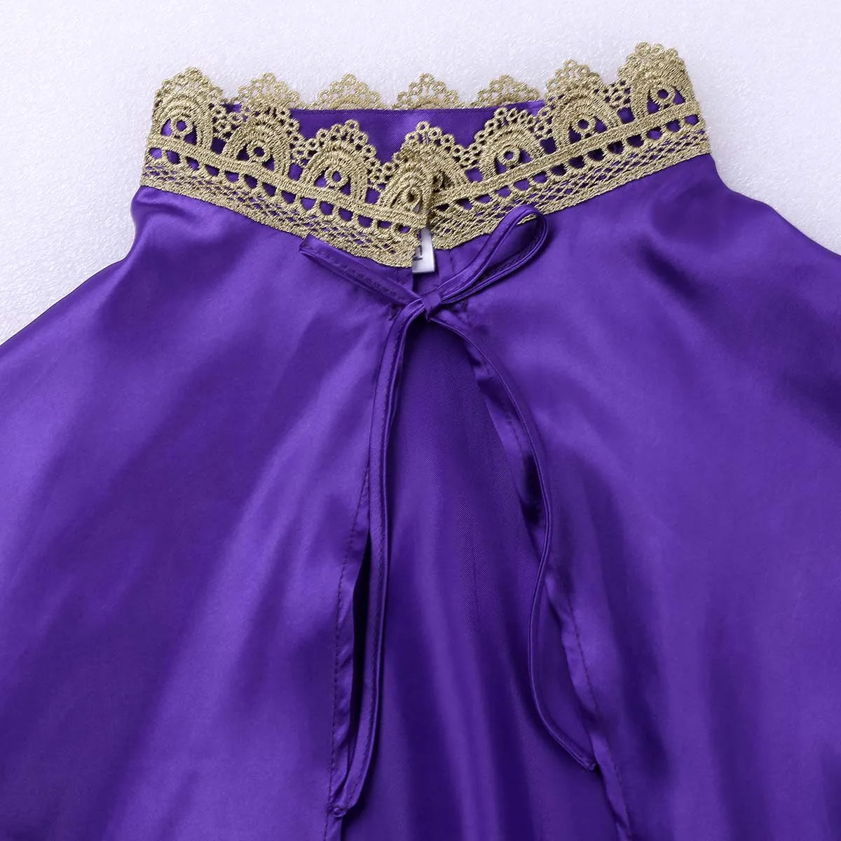 2Pcs Women Showman Costume Halloween Outfit Shiny Satin Cape Top+Sleeveless High Cut - Purple / XL