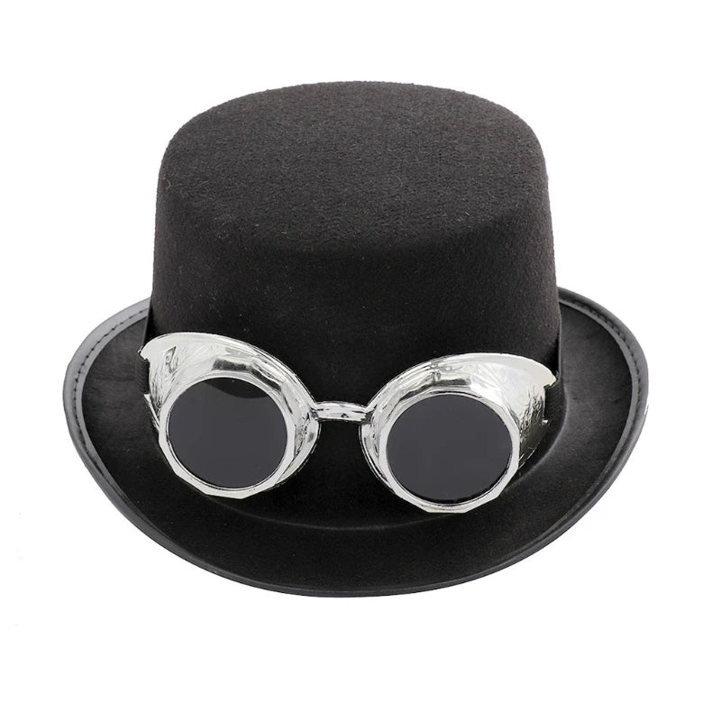 Victorian Steampunk Gothic Top Hat with Detachable Goggles Bowler Jazz Cap Halloween Cosplay Carnival Costume - product image 8