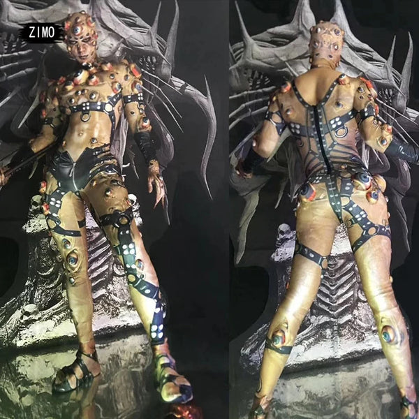 Halloween Men Women Horror Costume 3D Eye Novelty Jumpsuit Coat Stretch Rompers Nightclub - jumpsuit women / One Size