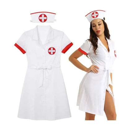 Women's Halloween Theme Party Sexy Nurse Cosplay Costume Short Sleeve Lapel Collar - Discount Halloween City