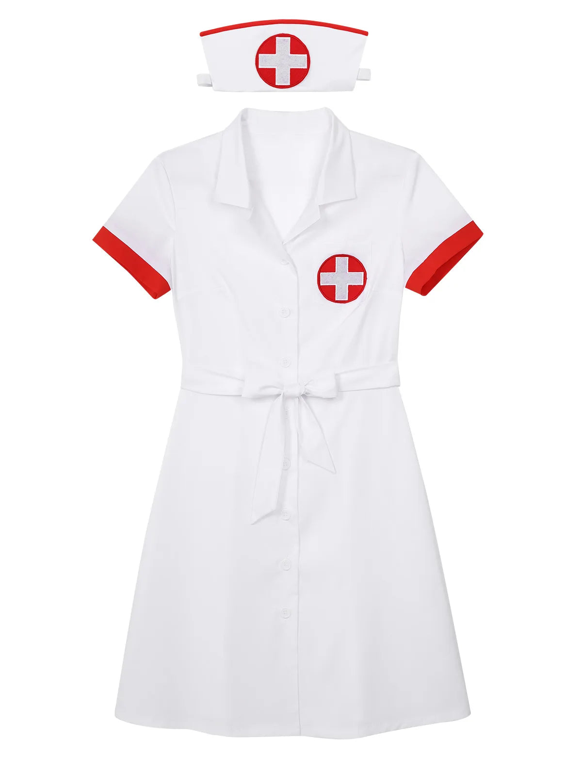 Women's Halloween Theme Party Sexy Nurse Cosplay Costume Short Sleeve Lapel Collar - Discount Halloween City