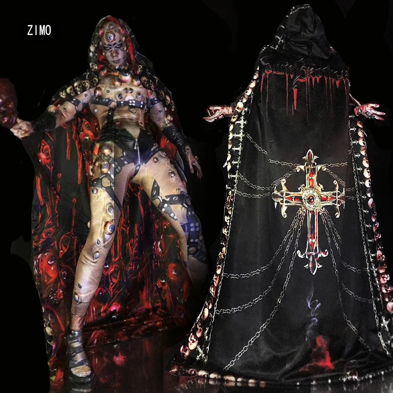 Halloween Men Women Horror Costume 3D Eye Novelty Jumpsuit Coat Stretch Rompers Nightclub - View 5