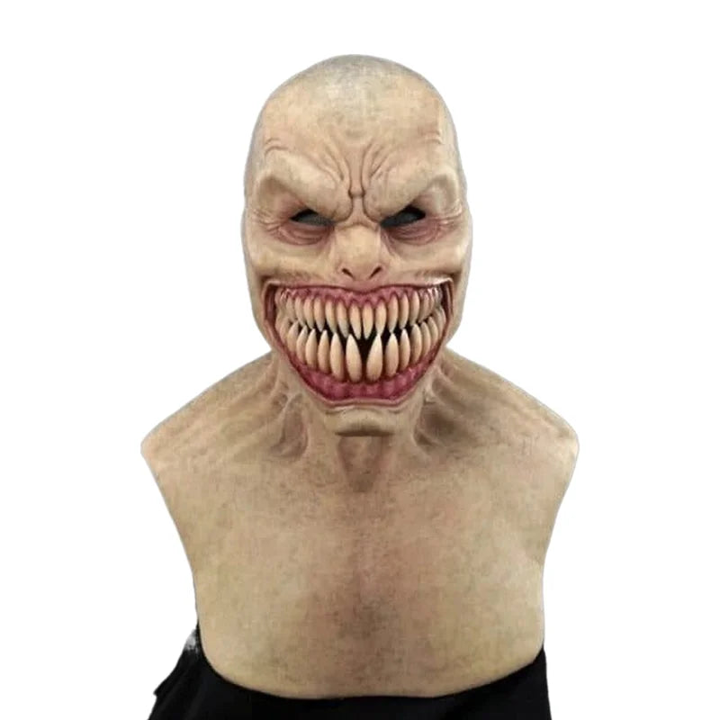 Horror Clown Mask Costume Creepy Monster Big Mouth Teeth Chompers Latex Masks Halloween - short