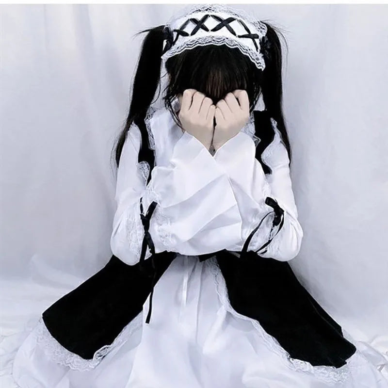 Women Maid Outfit Lolita Costume Cute Sexy Erotic Kawaii Cafe Costume Black White Men - Women Size / L