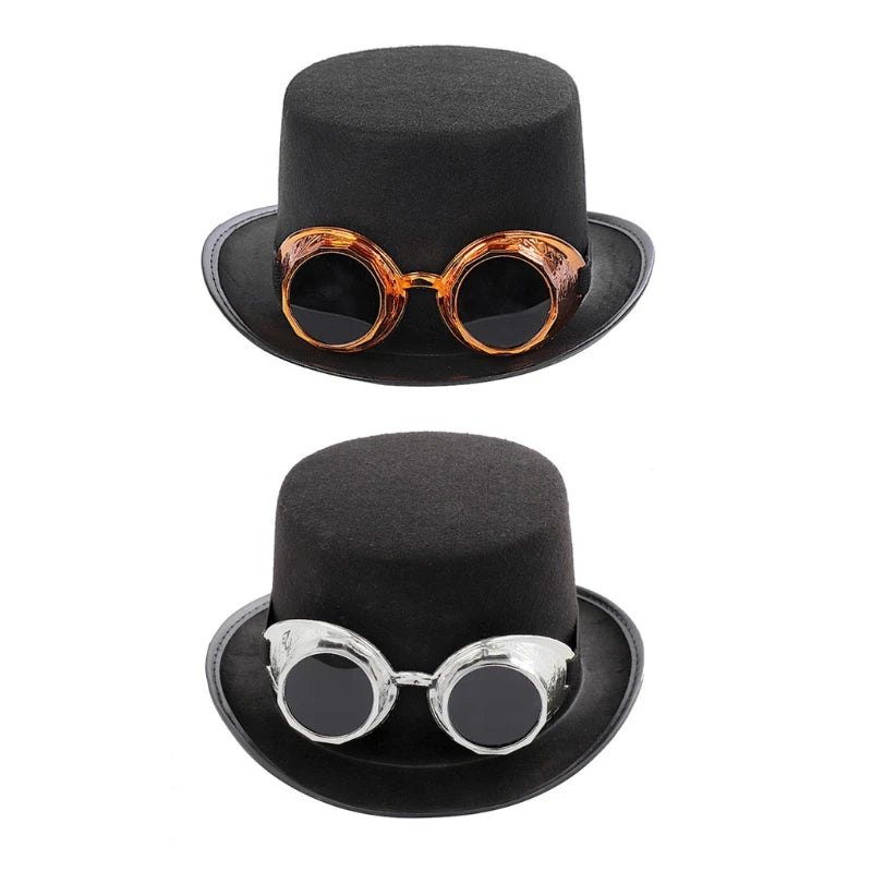 Victorian Steampunk Gothic Top Hat with Detachable Goggles Bowler Jazz Cap Halloween Cosplay Carnival Costume - product image 5
