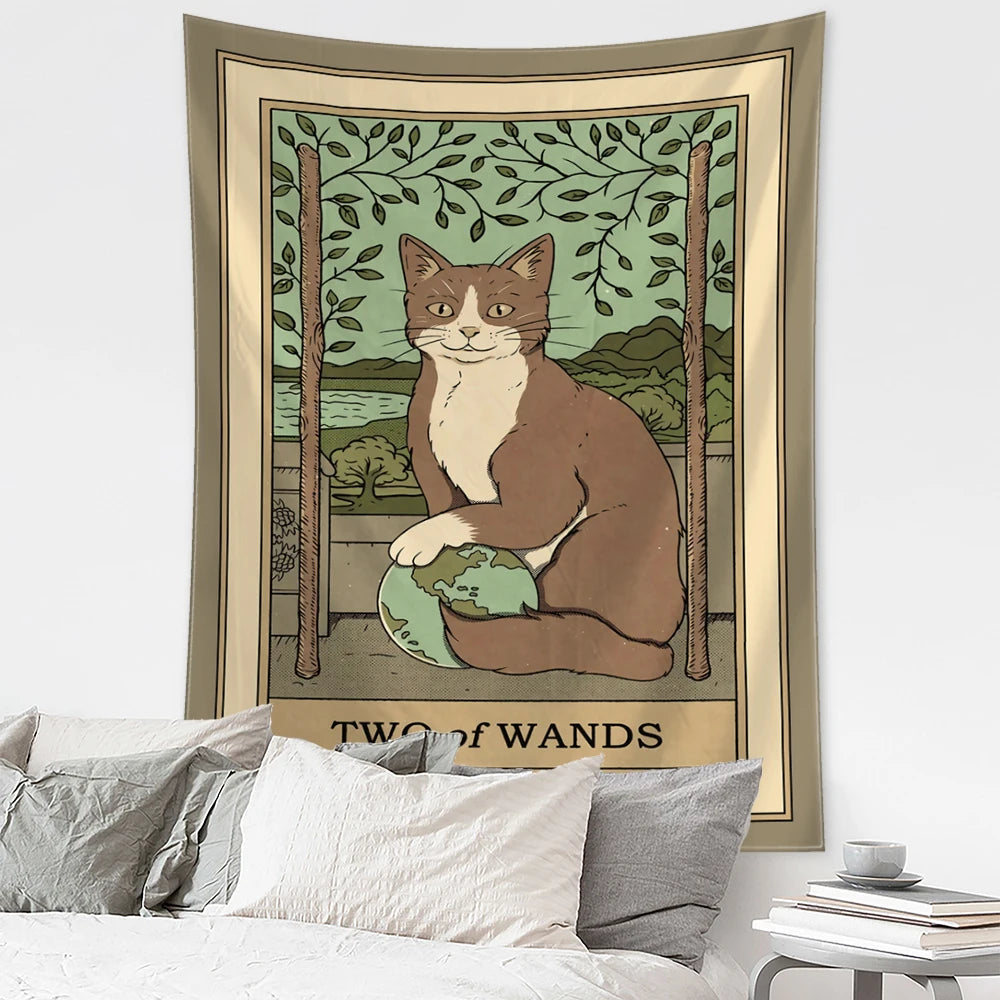 Mystical Cat Tarot Witchcraft Tapestry